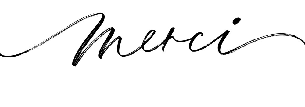 Merci card. Merci phrase handwritten with a calligraphic brush. Thank you in French. Ink illustration. Modern brush calligraphy. Isolated on white background.